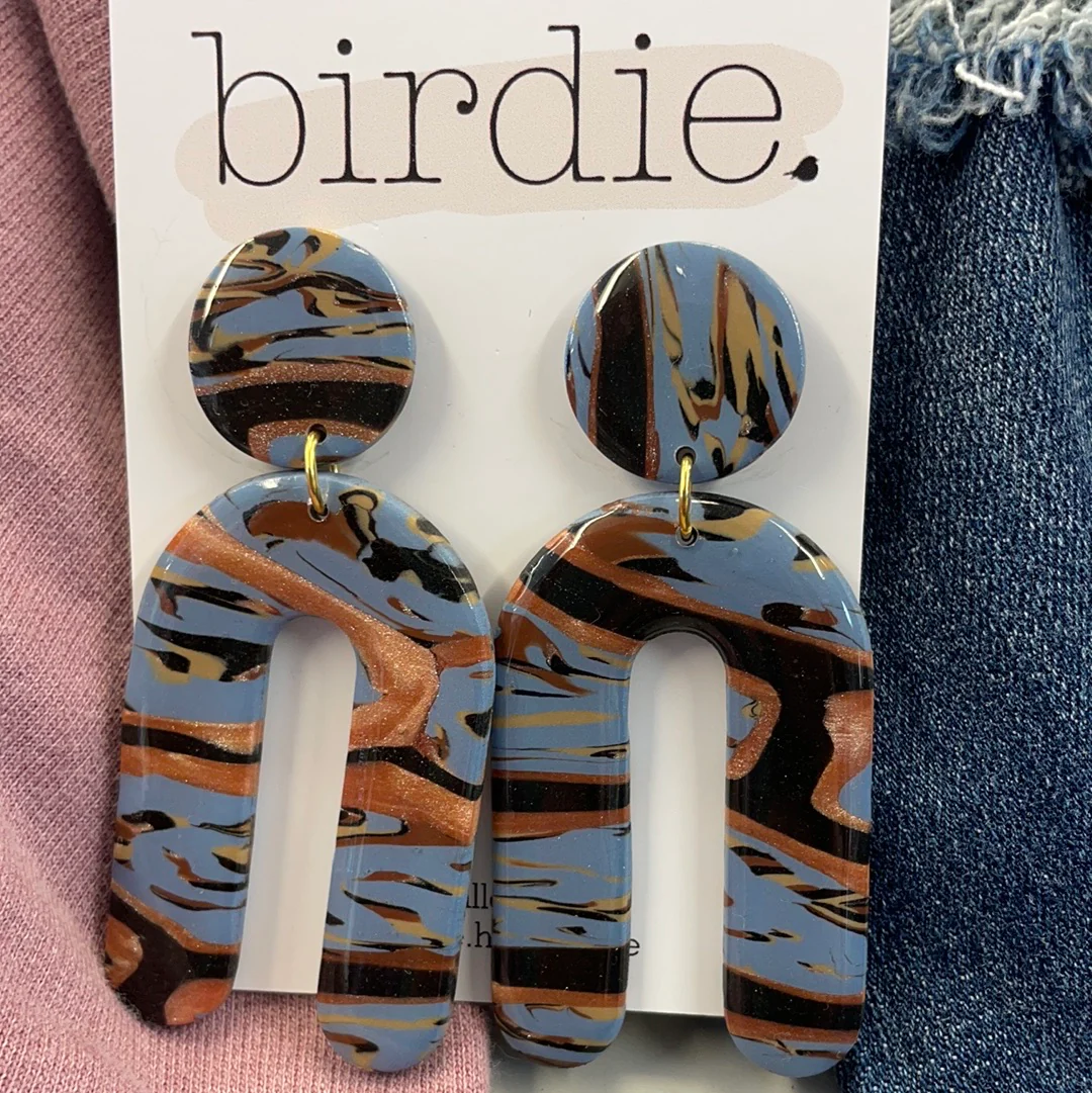 Birdie Blue Marbled Glossy Desert Earrings - Image 2