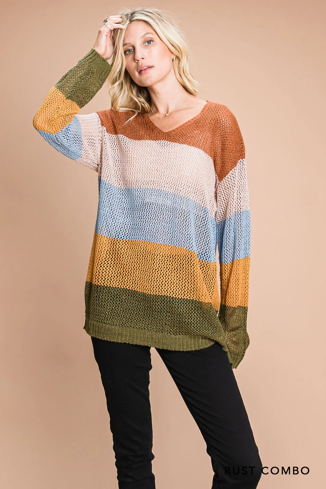 Cotton Bleu Color Block Sweater - Image 3