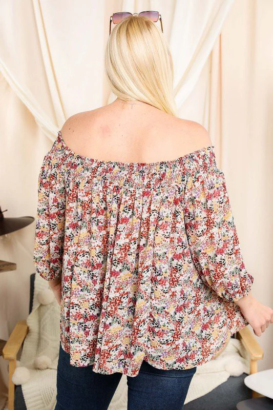 Davi & Dani Floral Smocked Off Shoulder Top - Image 4