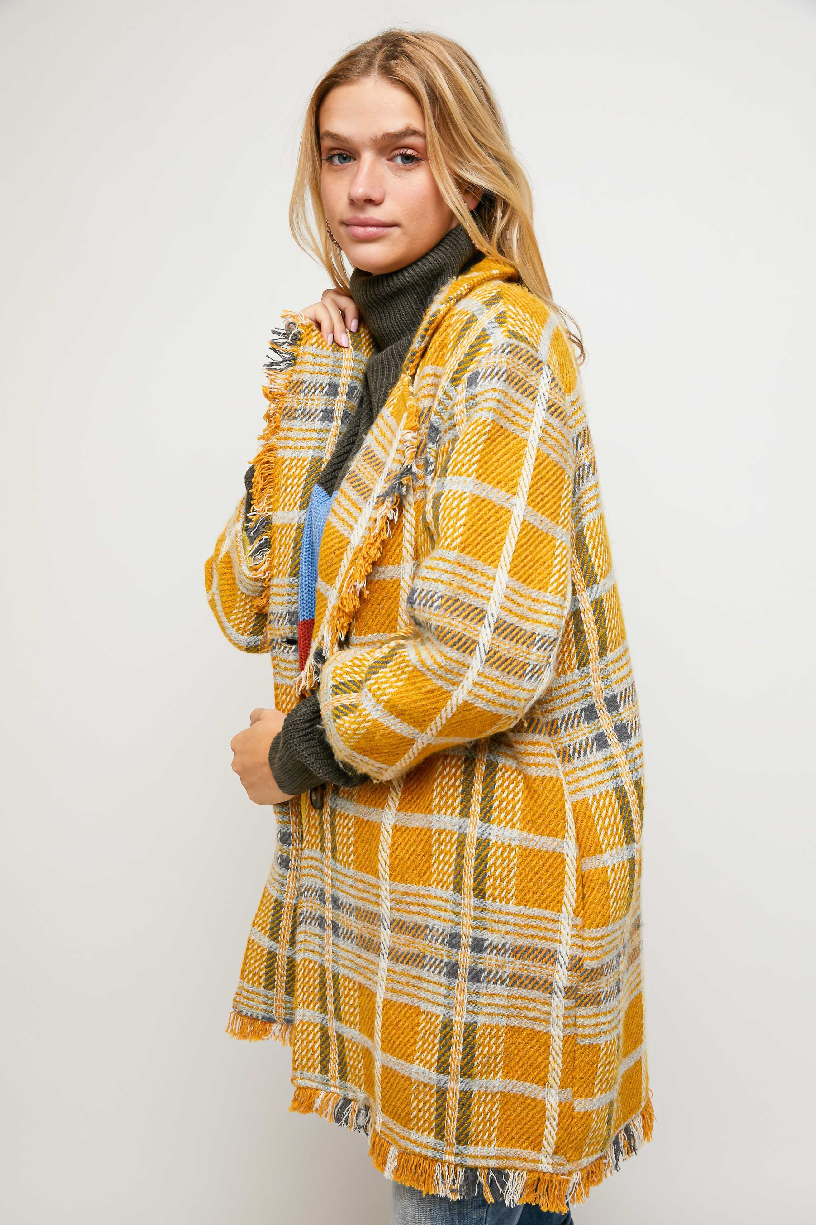 Davi & Dani Plaid Long Sleeve Coat - Image 3