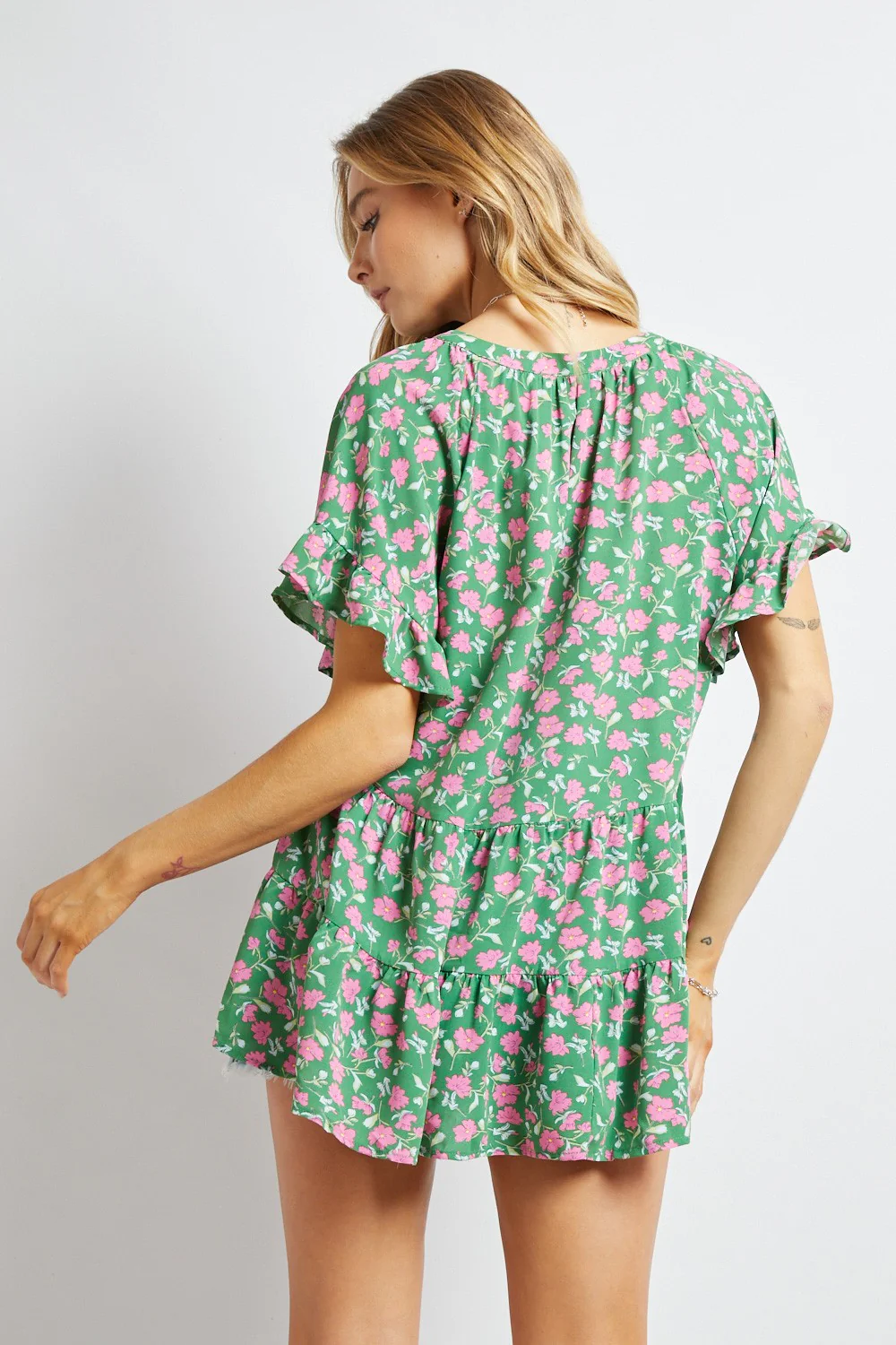 Davi & Dani Printed Smocked Top - Image 3