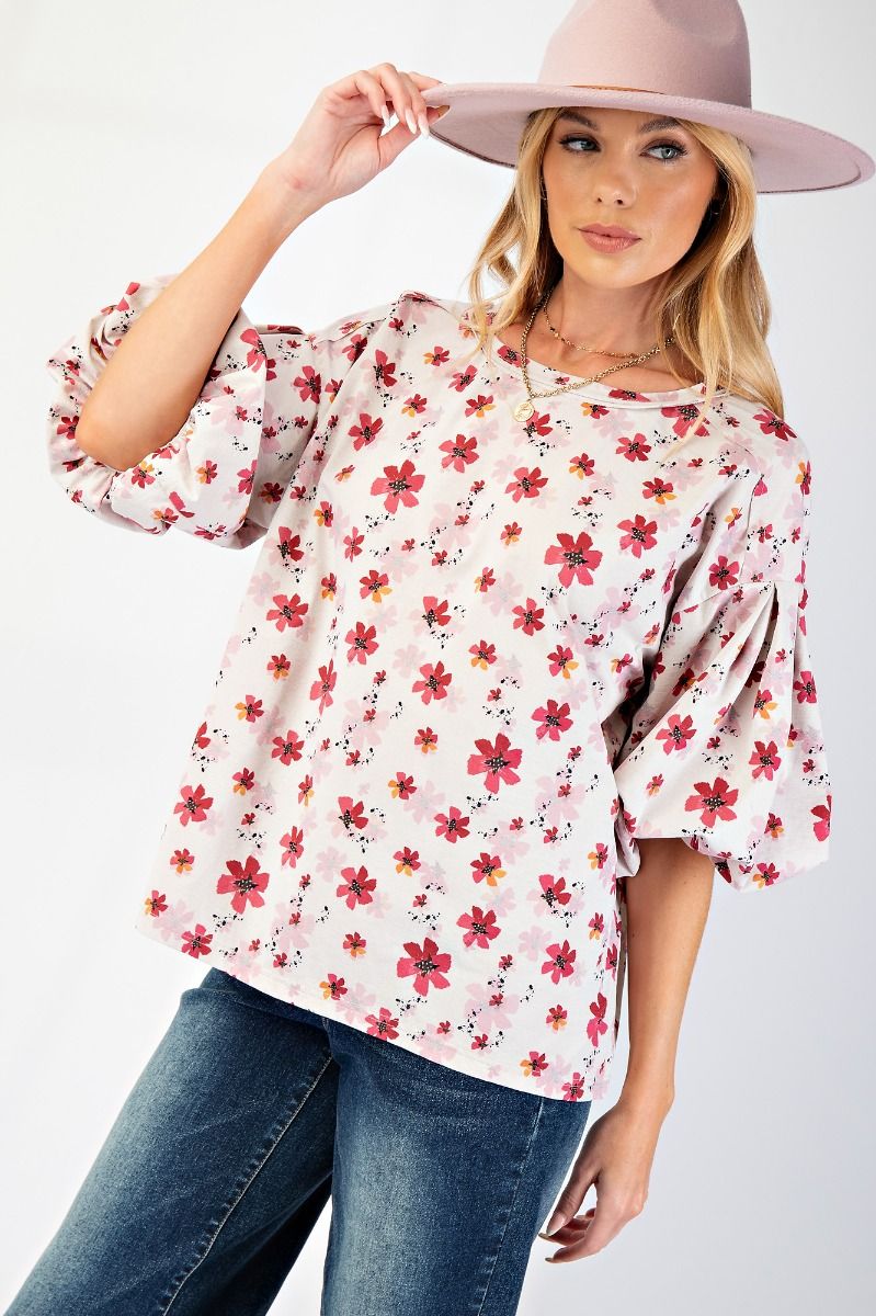 Easel Boho Bubble Sleeve Floral Top
