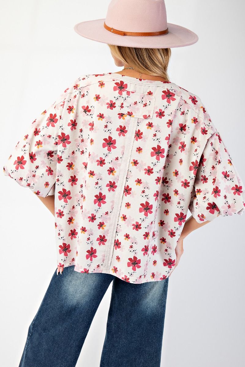 Easel Boho Bubble Sleeve Floral Top - Image 2