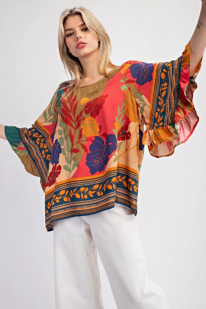 Easel Border Printed Rayon Challis Woven Top - Image 4