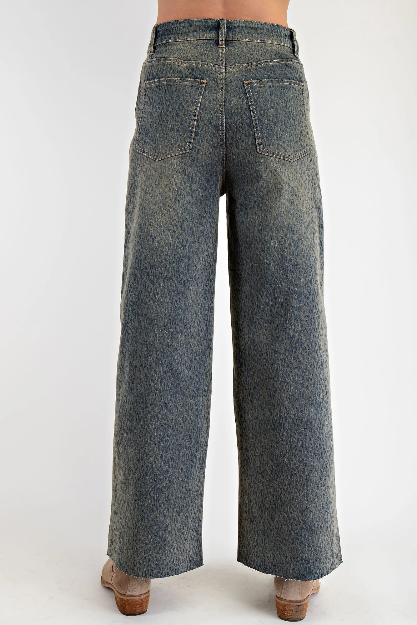 Easel Cheetah Printed Stretch Denim Pants - Image 2