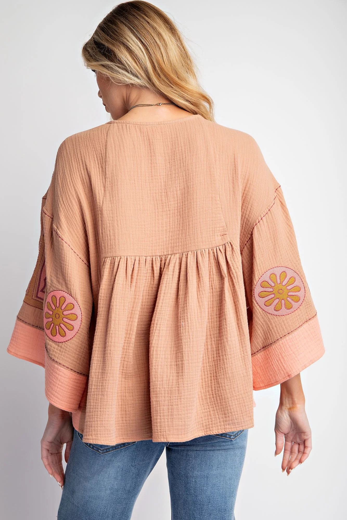 Easel Embroidery Detail Babydoll Top - Image 4