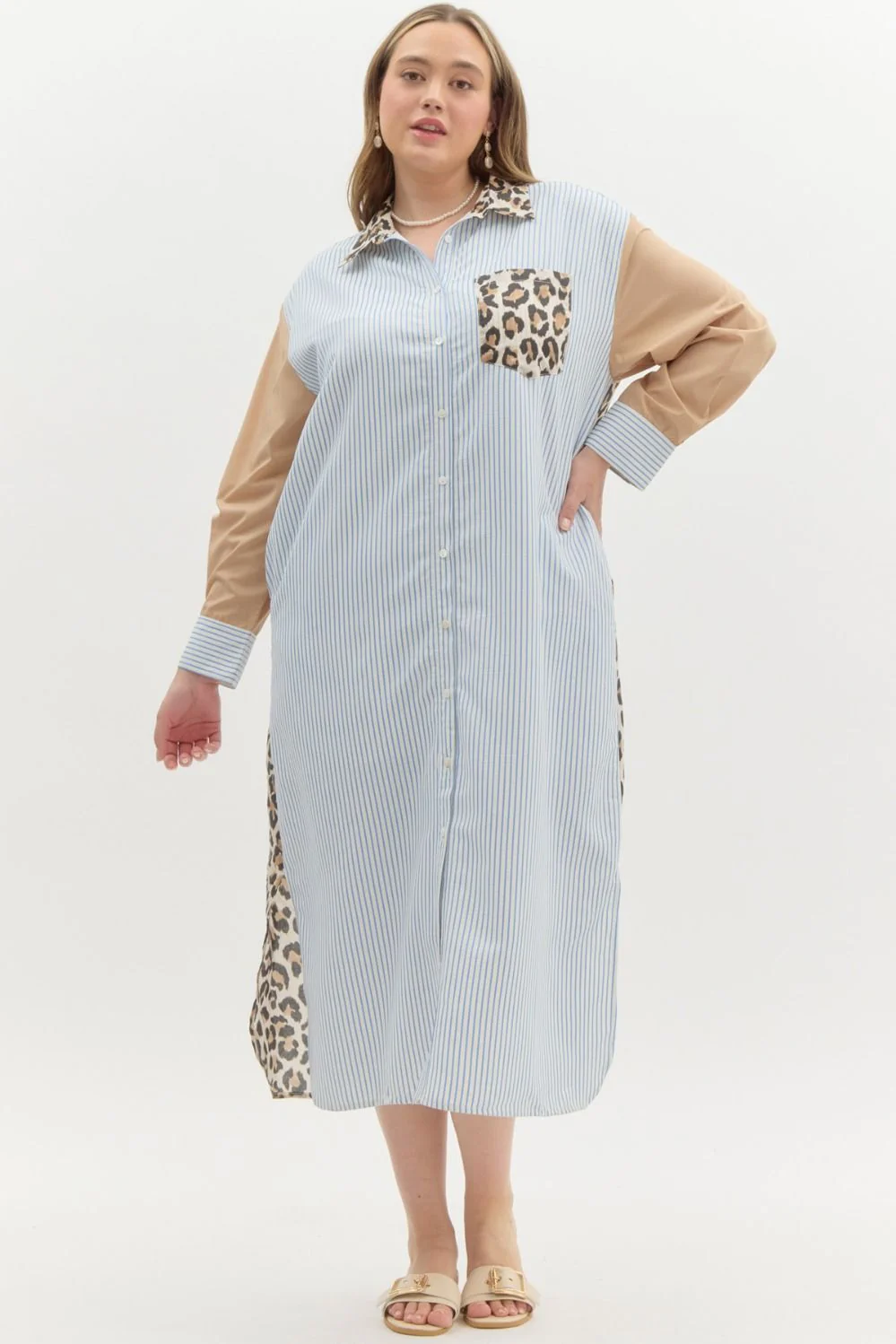Entro Multi Mix Print Long Midi Shirt Dress