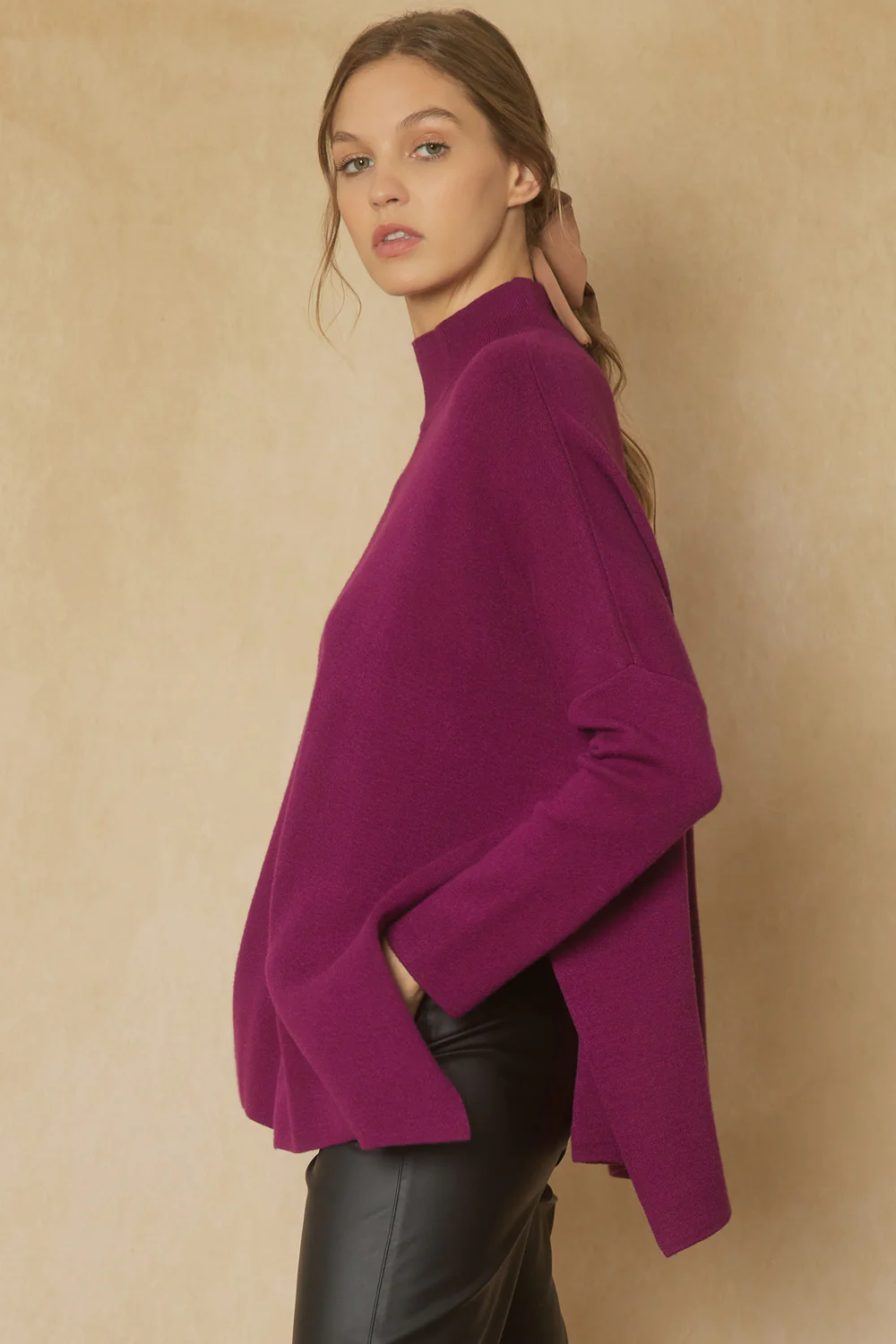 Entro Turtle Neck Top With High Side Slits
