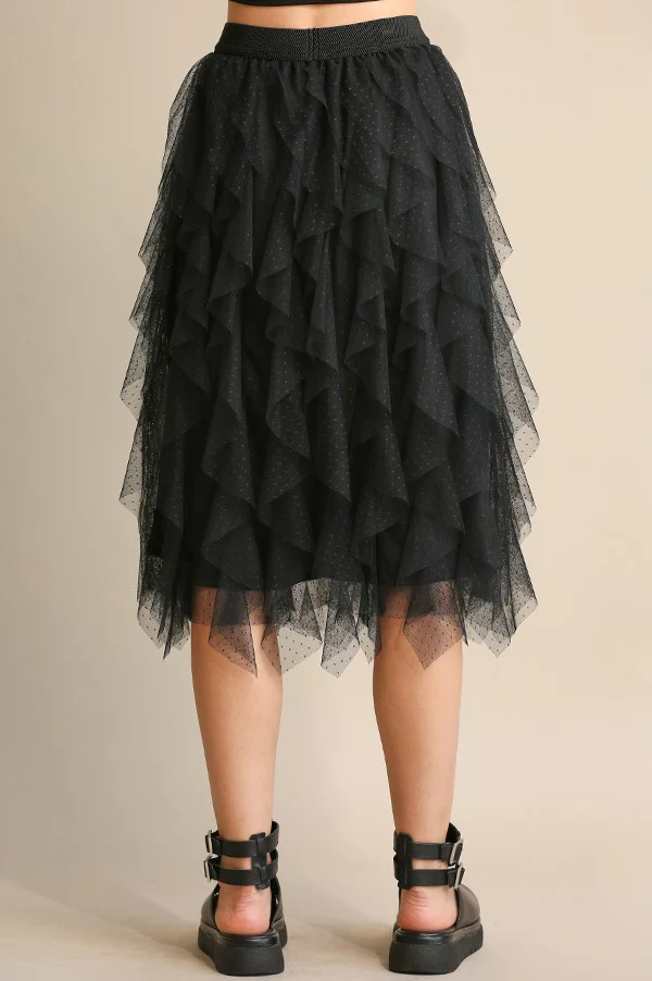 GiGio Ruffled Tulle Elastic Waist Midi Skirt - Image 3