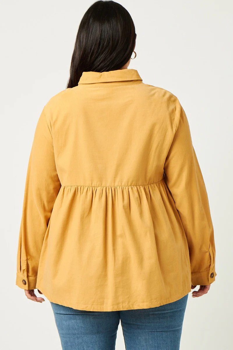 Hayden Corduroy Button Up Peplum Shirt - Image 2