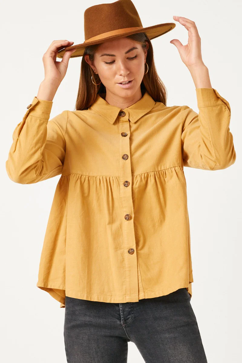 Hayden Corduroy Button Up Peplum Shirt - Image 3