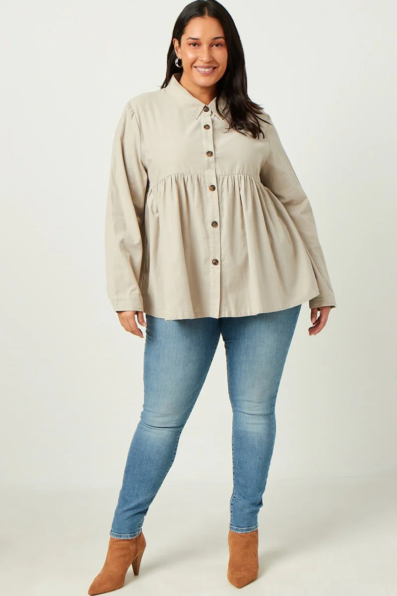 Hayden Corduroy Button Up Peplum Shirt - Image 5