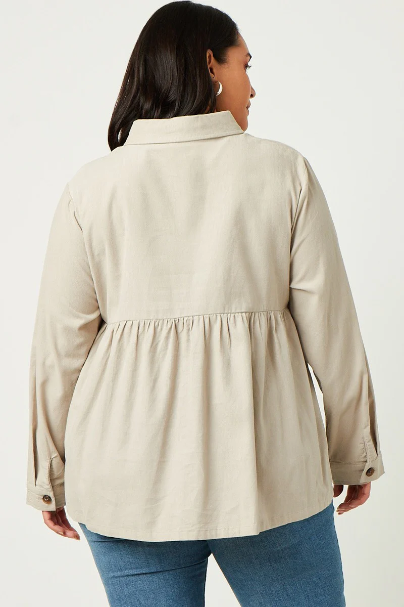 Hayden Corduroy Button Up Peplum Shirt - Image 6