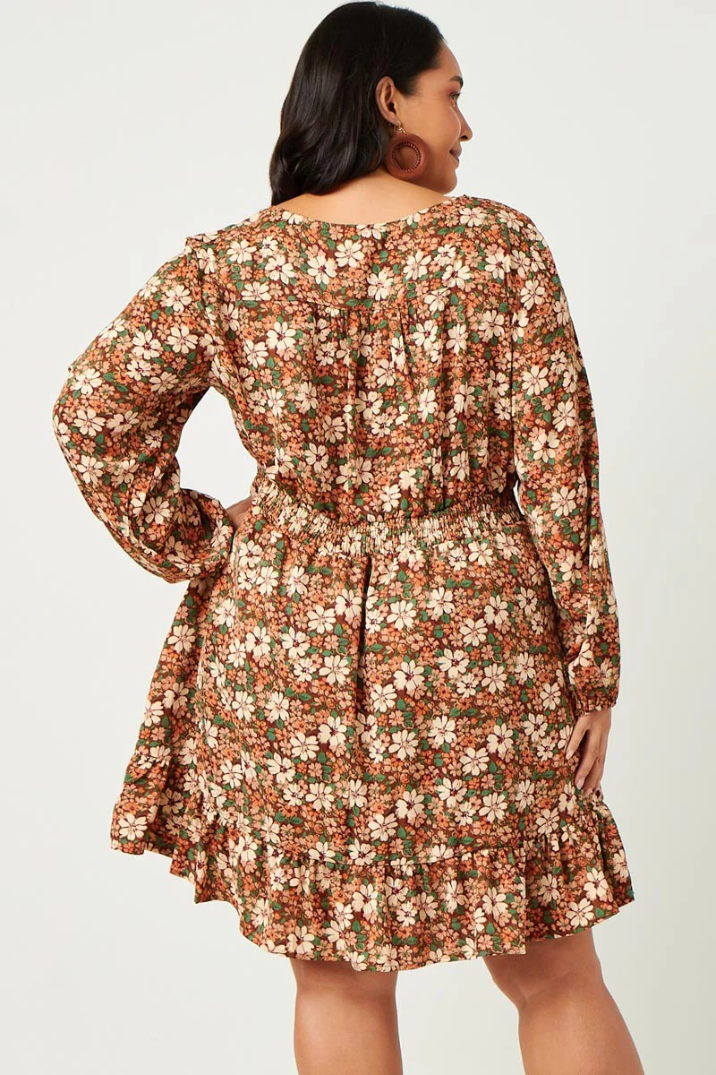 Hayden Floral Print Smocked Waist Button Detail Dress - Image 3