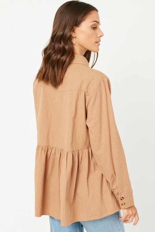Hayden Long Sleeve Textured Pinstripe Peplum Button Up Shirt - Image 4