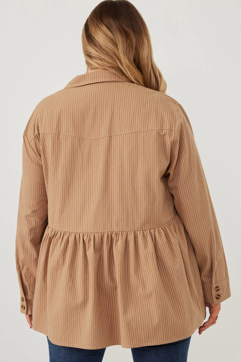 Hayden Long Sleeve Textured Pinstripe Peplum Button Up Shirt - Image 6