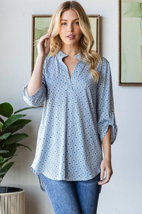 Heimish Roll Up Sleeve Mandarin Top