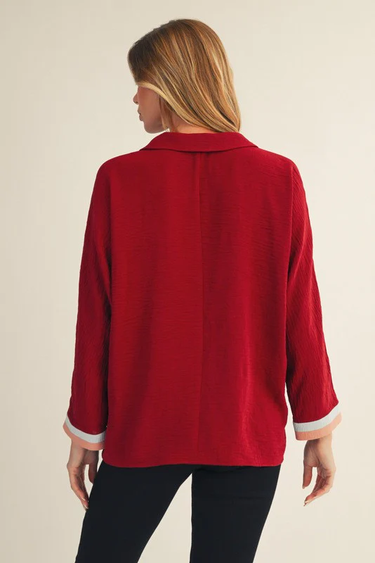 Jodifl Color Contrast Accent Crinkled Solid Top - Image 2