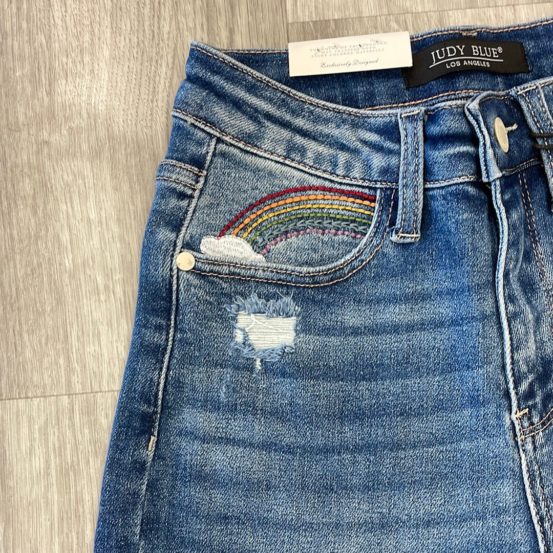 Judy Blue Hi-Rise Rainbow Embroidery Cropped Straight Leg Jean - Image 2