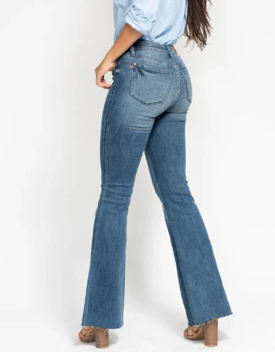 Judy Blue Tummy Control Vintage Wash Cut Hem Flare - Image 2