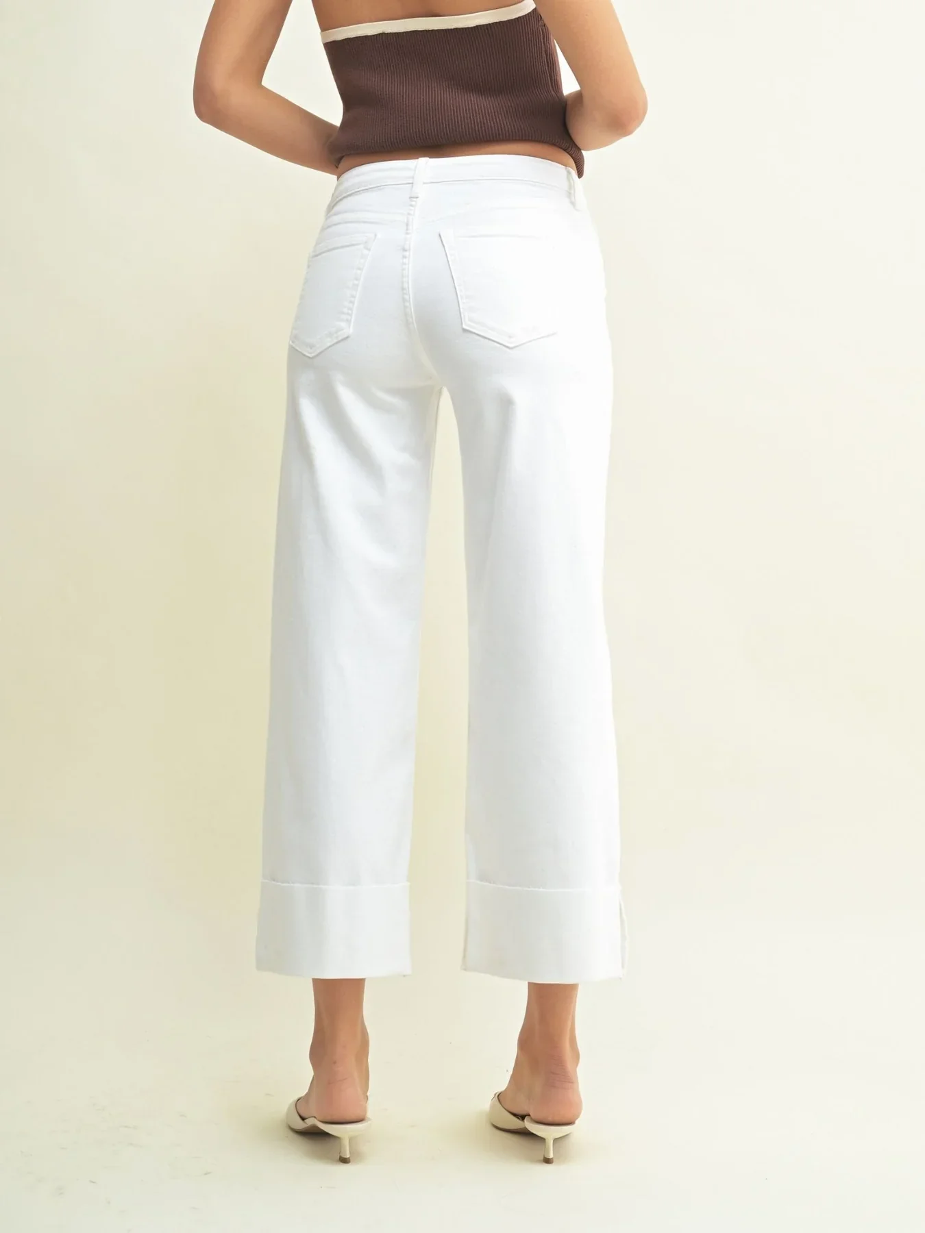 Just Black Scissor Cut Cuffed Slim Wide White Denim - Image 2