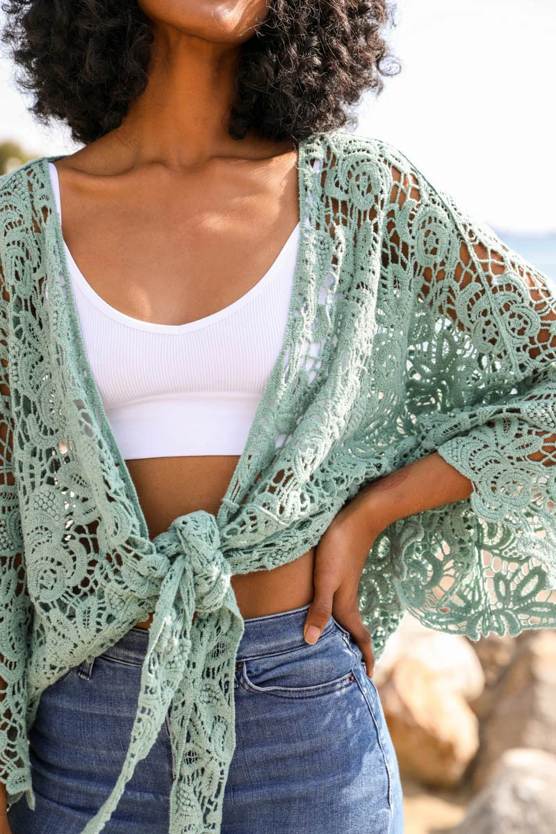 Leto Accessories O/S Crochet Kimono Wrap - Image 2