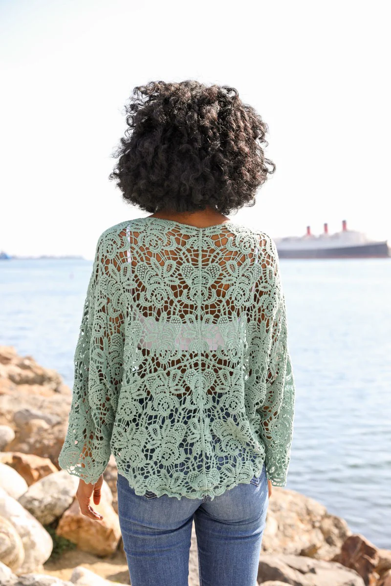 Leto Accessories O/S Crochet Kimono Wrap - Image 3