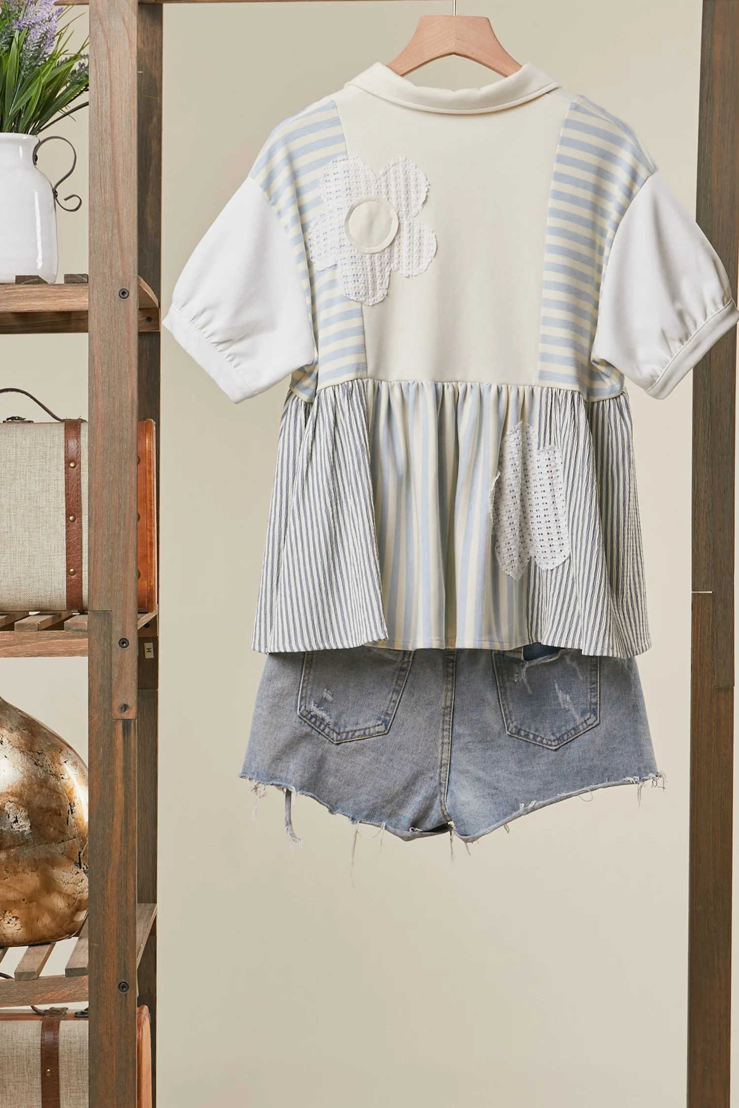 Mello Striped Shirt W/Lace Flower Detail - Image 2