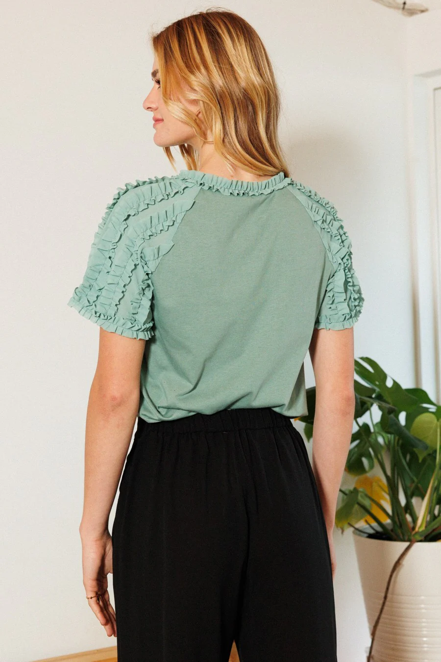 ODDI Ruffle Detailed Solid Knit Top - Image 2