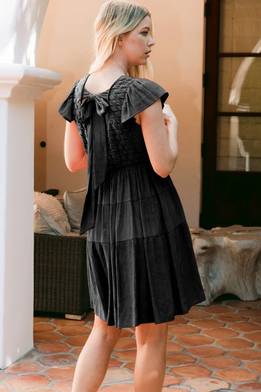 ODDI Textured Knit Back Tie Tired Mini Dress - Image 2
