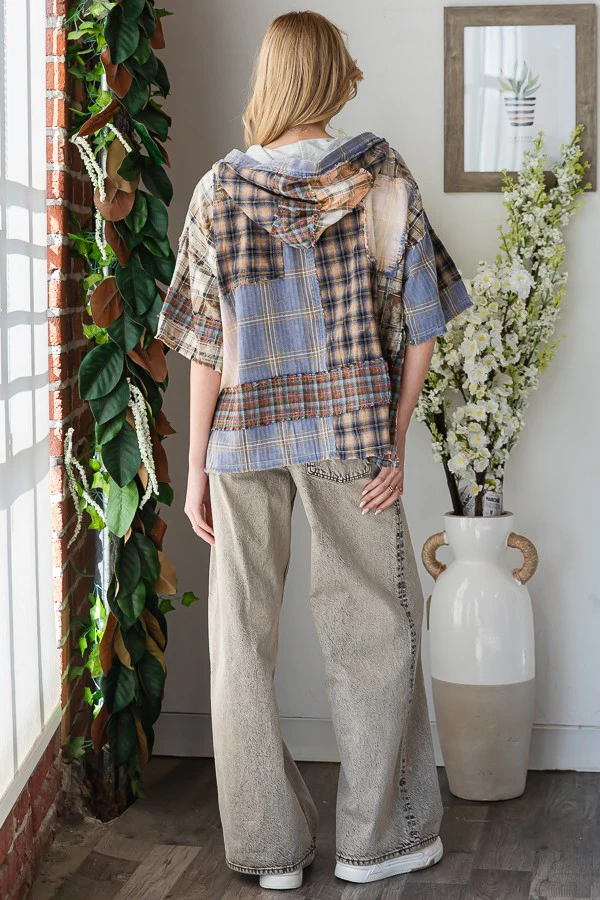 Oli & Hali Plaid Mix Button Down Hoodie - Image 2