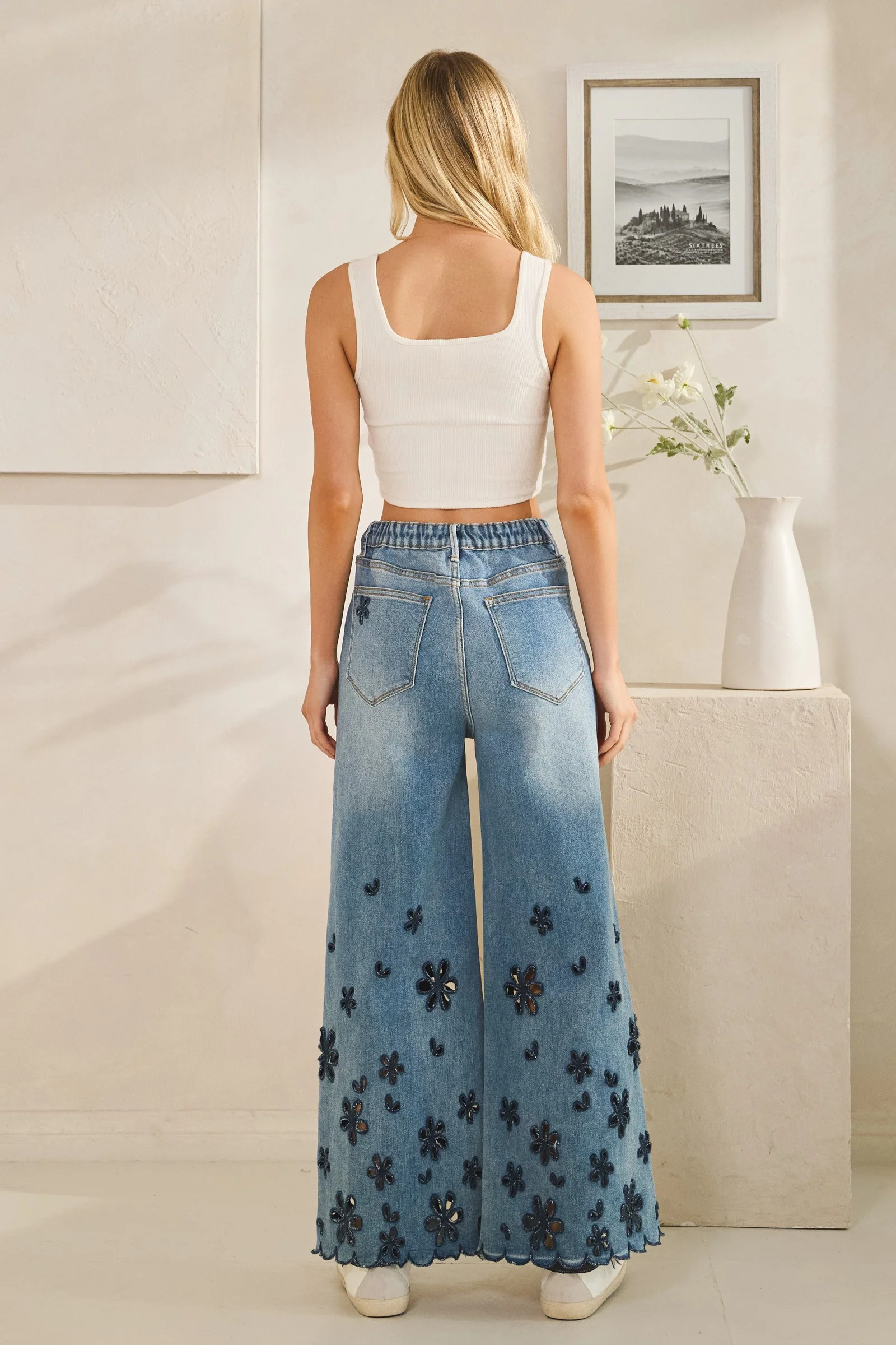 Oli & Hali Washed Flower Cutouts Denim Pants - Image 2