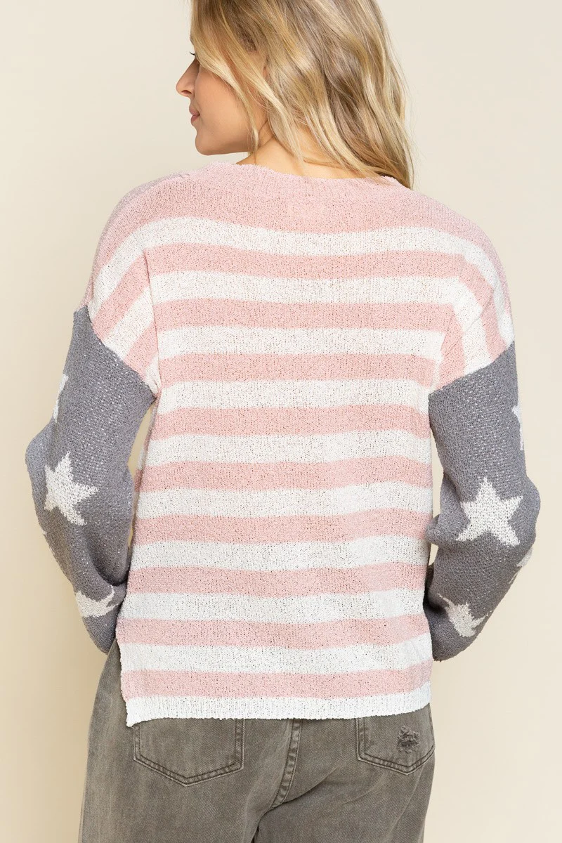 POL Powder Pink Americana Flag Sweater - Image 4