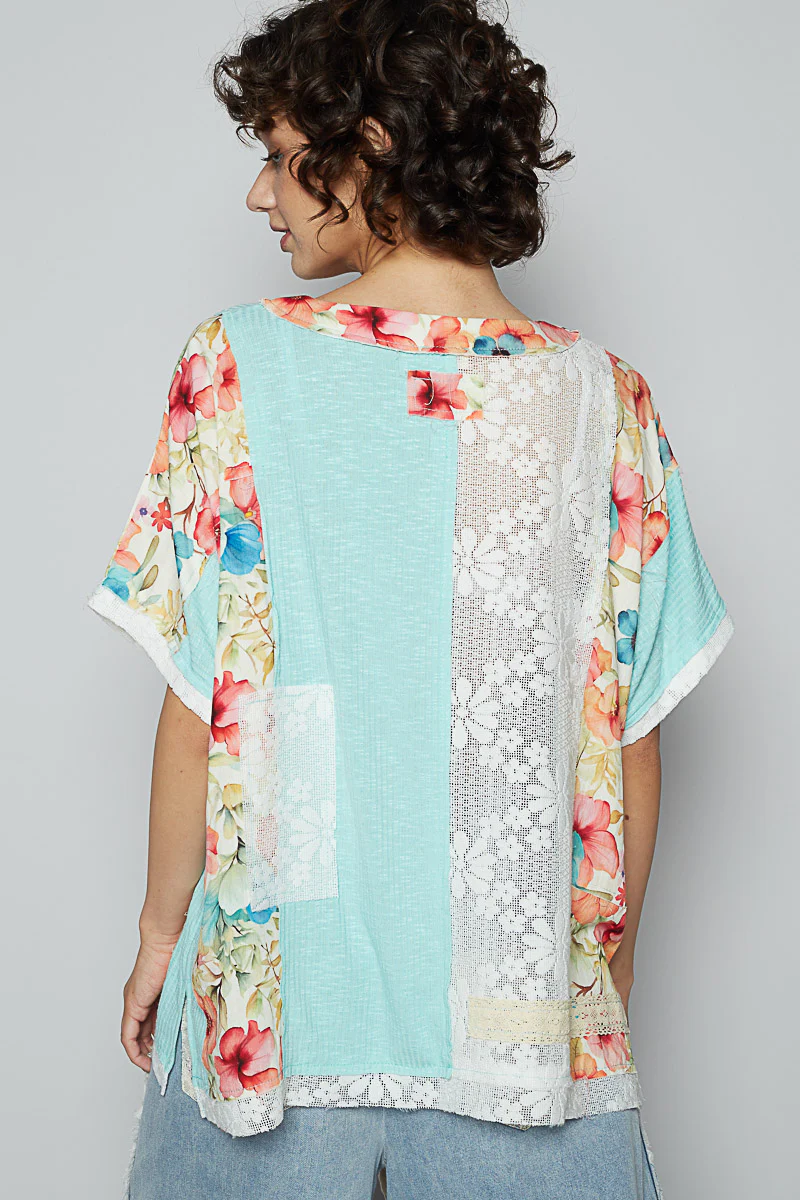 POL Round Neck Patch Detail Top - Image 2