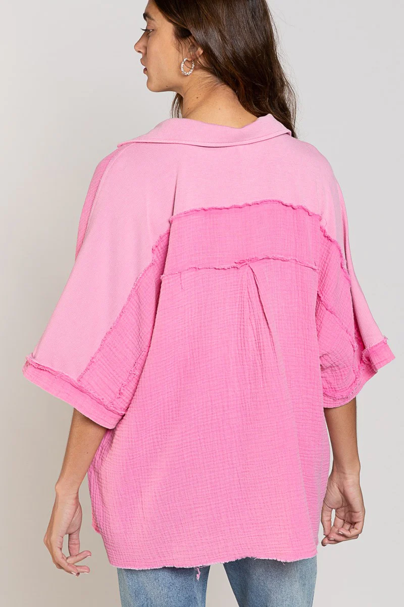 POL Short Sleeve Pink Shacket - Image 3