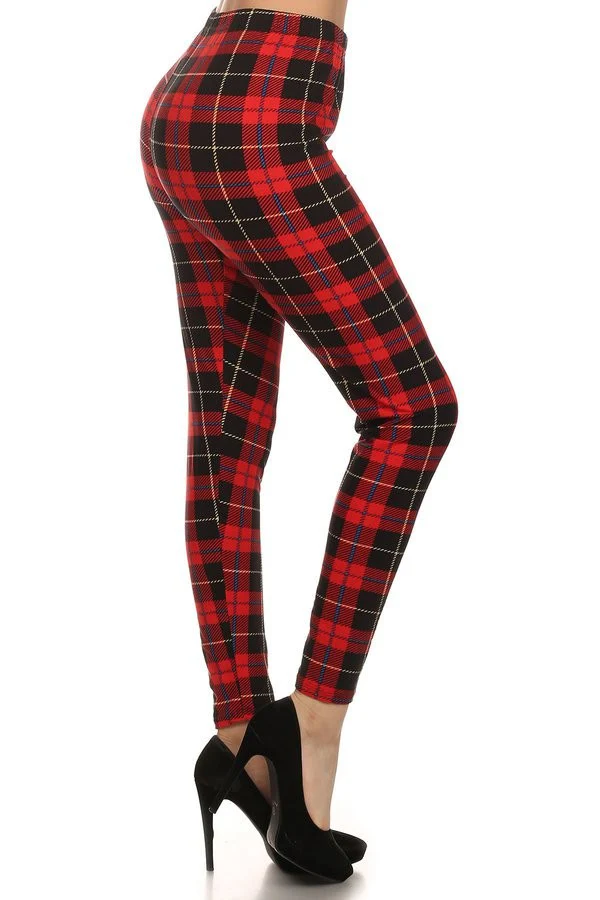 Red Ribbon Multi Checkered Print Leggings