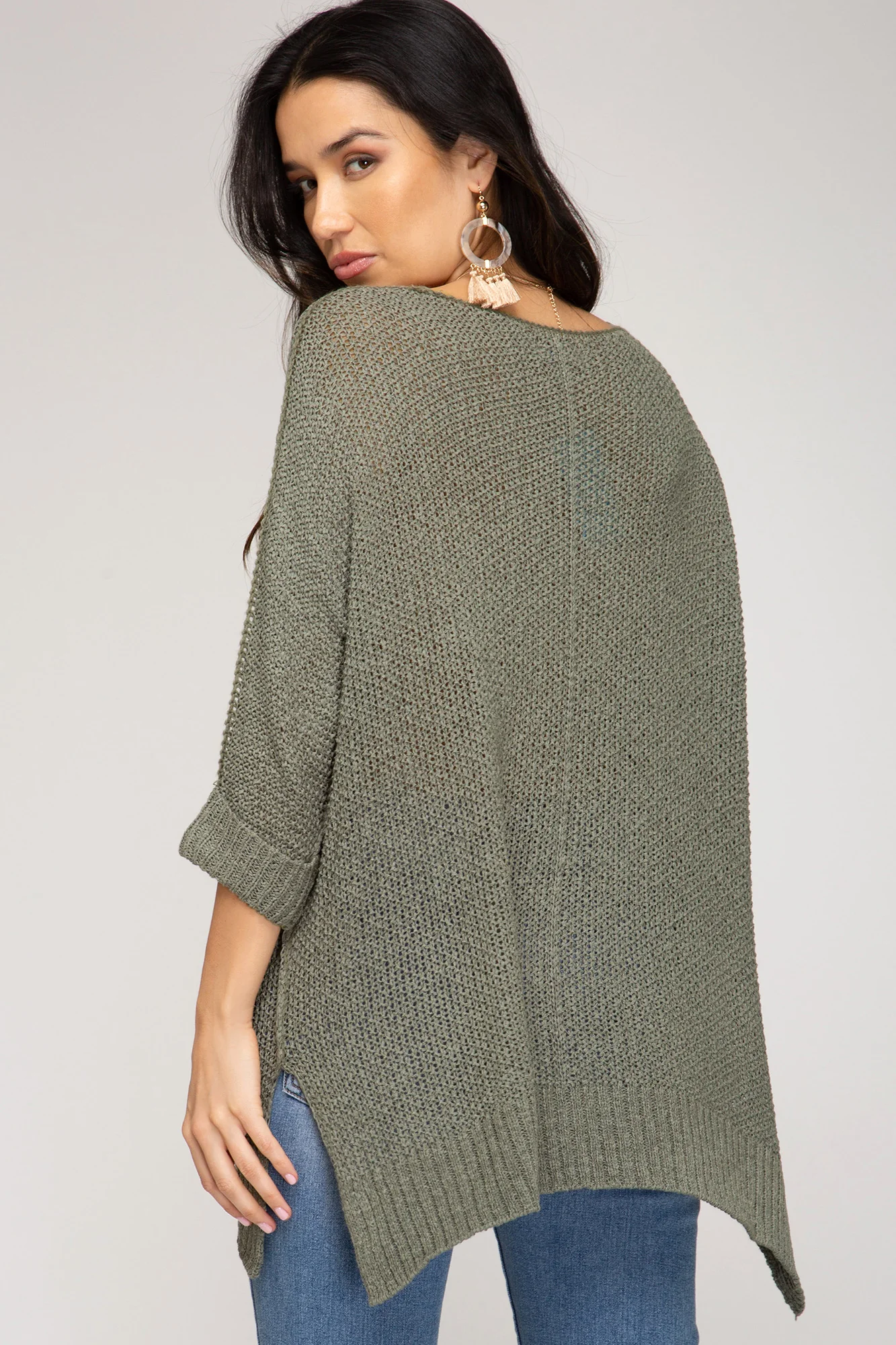 She + Sky 3/4 Sleeve Hi Low Knit Sweater - Image 4