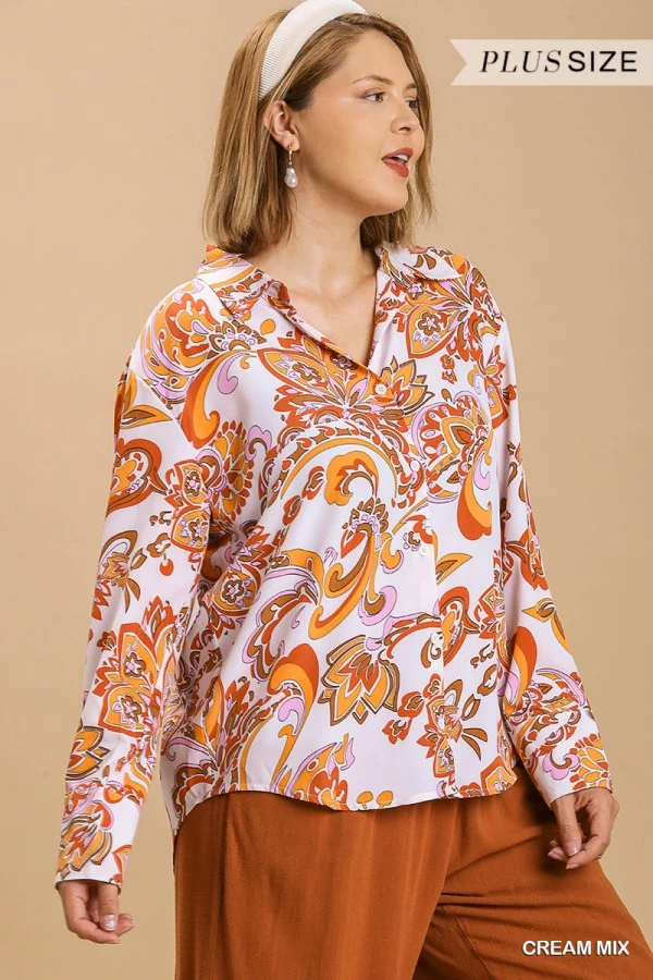 Umgee Floral Print Button Up Shirt With Hi-Lo Hemline - Image 5