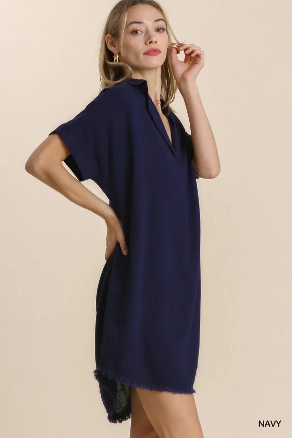 Umgee Linen V-Neck Collared Dress - Image 2