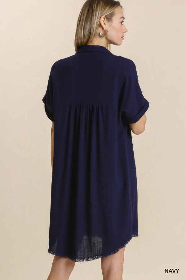 Umgee Linen V-Neck Collared Dress - Image 3