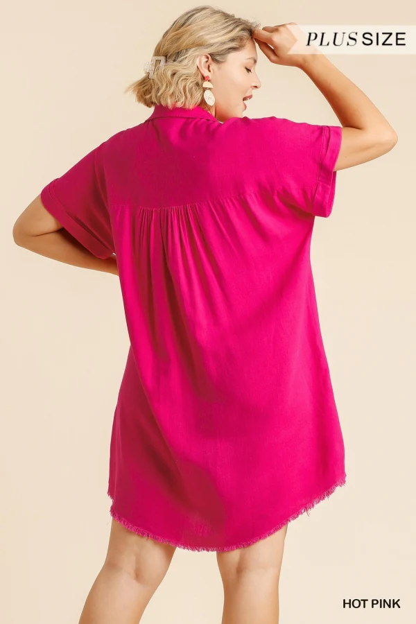 Umgee Linen V-Neck Collared Dress - Image 4
