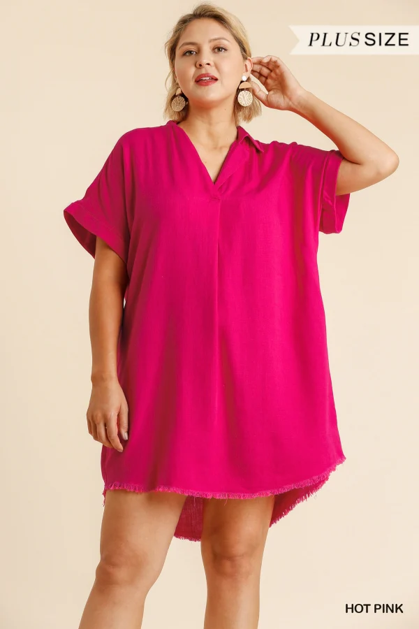 Umgee Linen V-Neck Collared Dress - Image 5