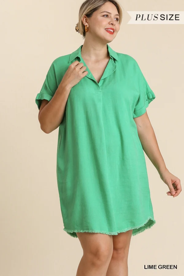 Umgee Linen V-Neck Collared Dress - Image 6