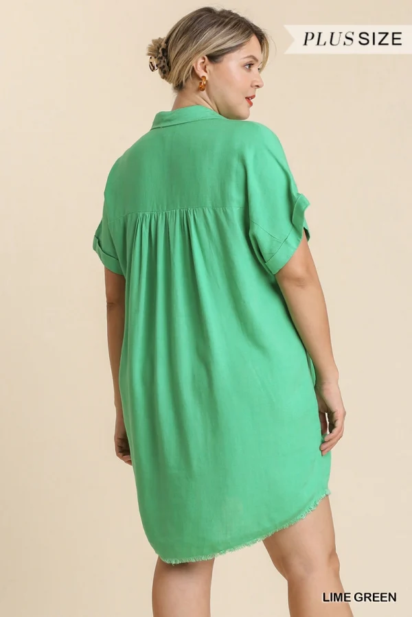 Umgee Linen V-Neck Collared Dress - Image 7