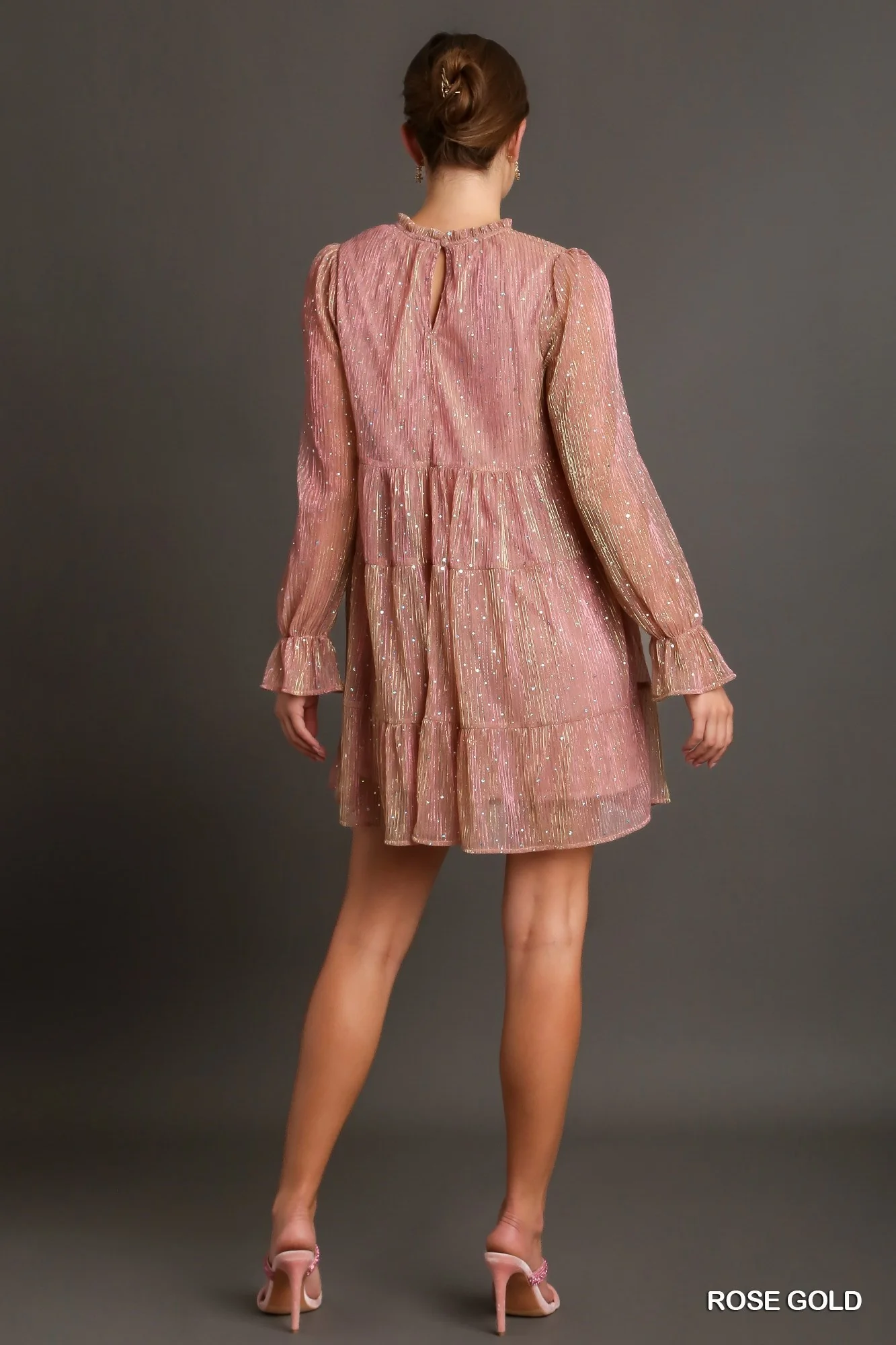 Umgee Rhinestone Embellished Tiered Metallic Mini Dress - Image 2
