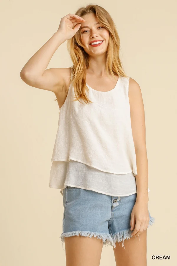 Umgee Sleeveless Layered Top with Keyhole Back