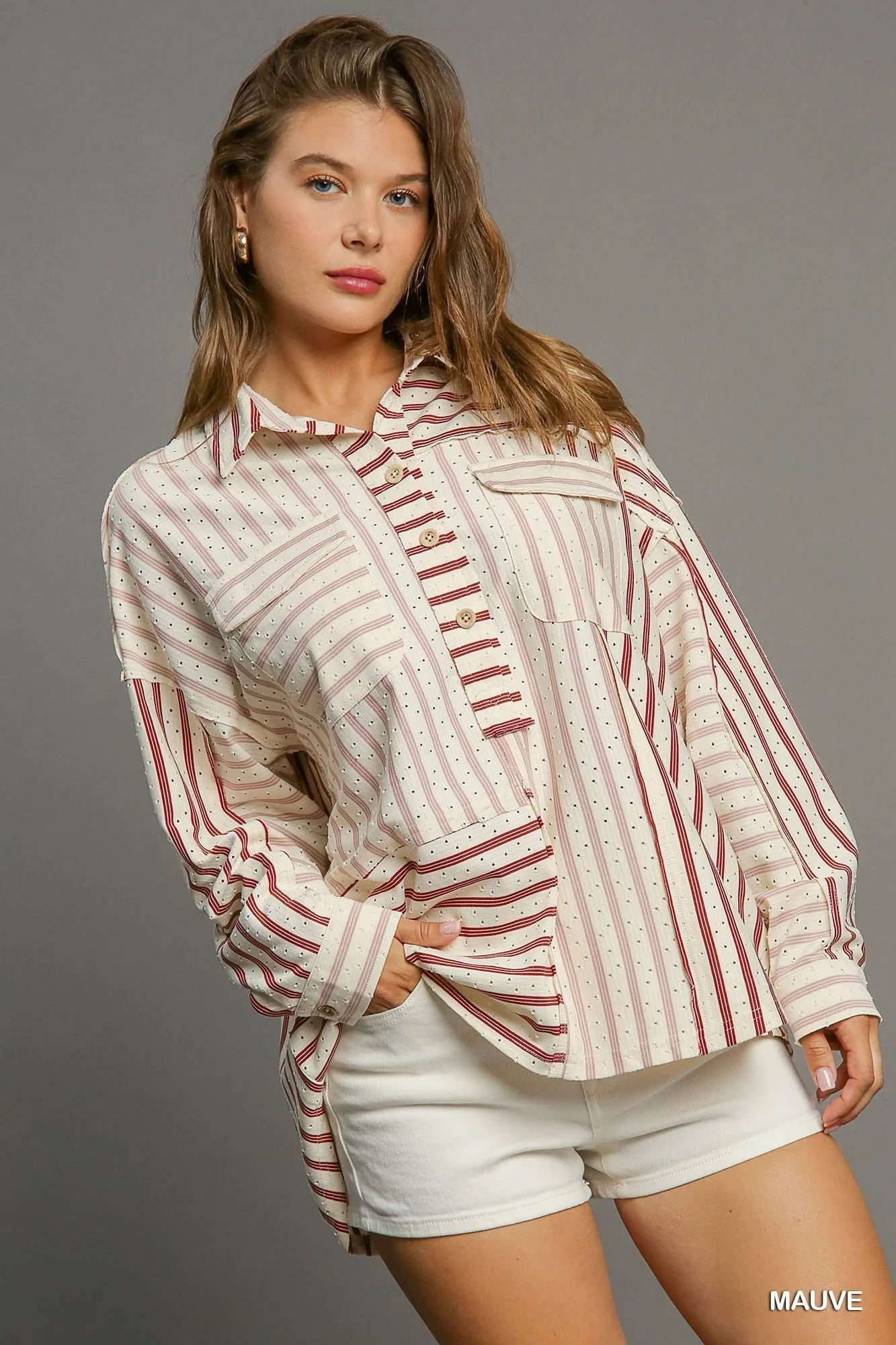 Umgee Stripped Collared Top - Image 3