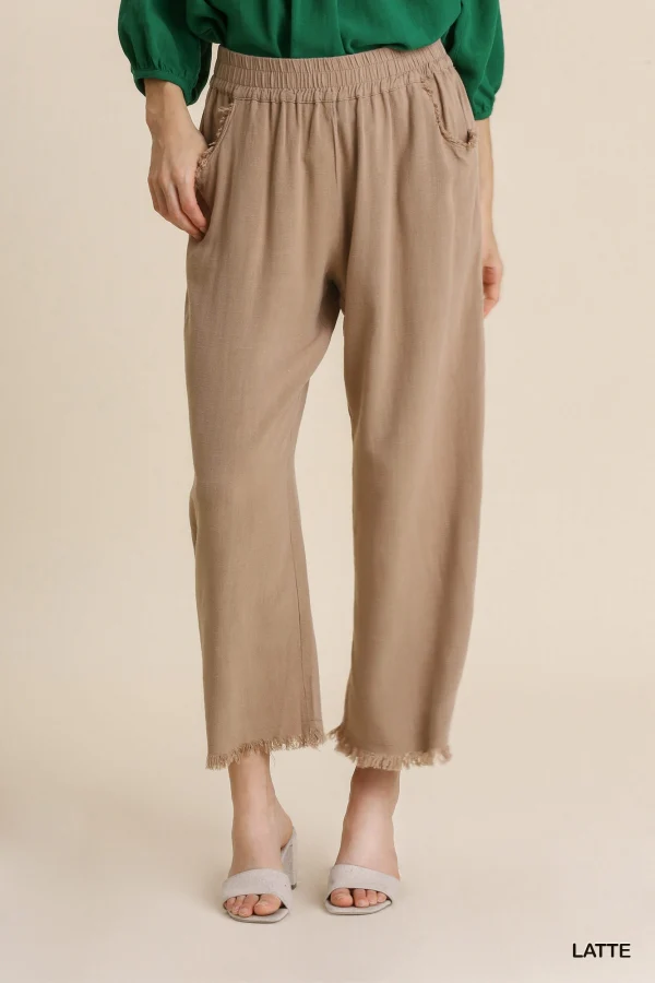 Umgee Wide Leg Pant With Frayed Hem