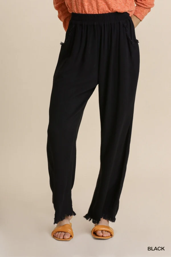 Umgee Wide Leg Pant With Frayed Hem - Image 2