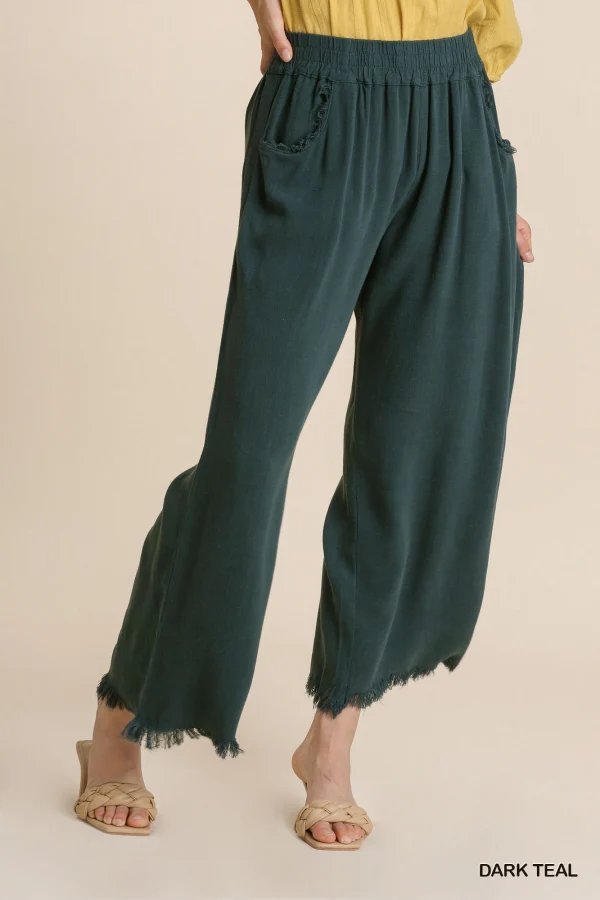 Umgee Wide Leg Pant With Frayed Hem - Image 3